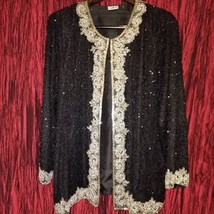 Black Stage Jacket Black Silver Beadwork Silk 1X